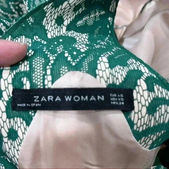 Zara Green Lace Tulip Mini Dress fully lined sleeveless - Picture 8 of 11